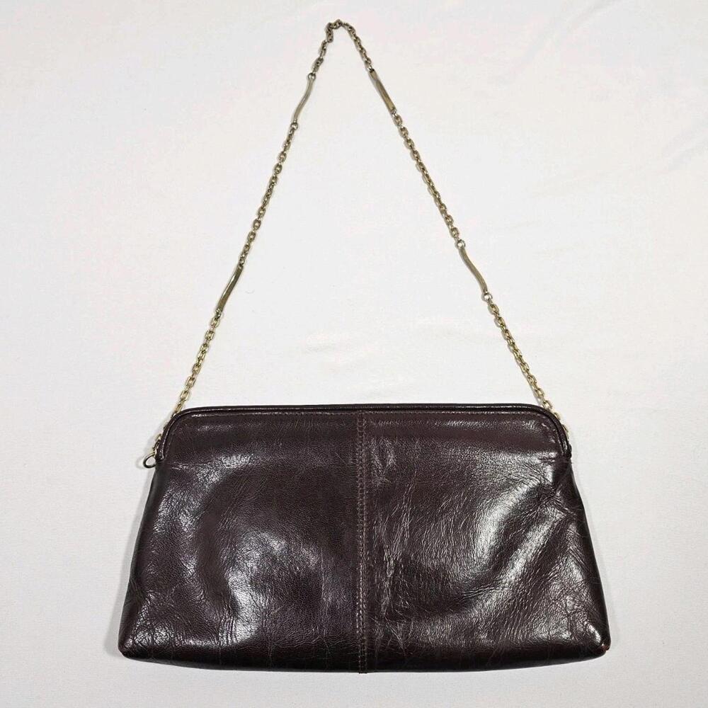 Swan Vintage Genuine Brown Leather Handbag Purse Clutch Bag Gold Chain Handle